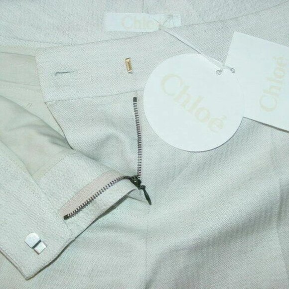 NWT CHLOE Beige Cotton Linen Slim Cropped Pants 42/10 - Picture 4 of 5